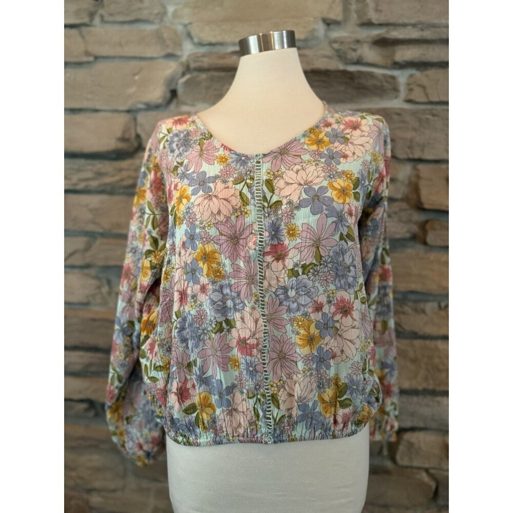 Sweetwater Wrightsville Beach Floral Peasant Blouse Women’s Sz M Boho Lace Trim